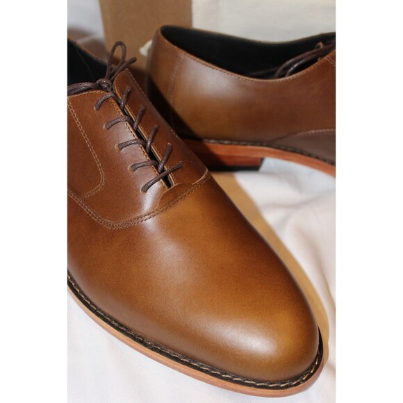 NISOLO MEN\'S EVERYDAY OXFORD LEATHER DRESS SHOES BROWN SZ 9 NEW $188 main image 4